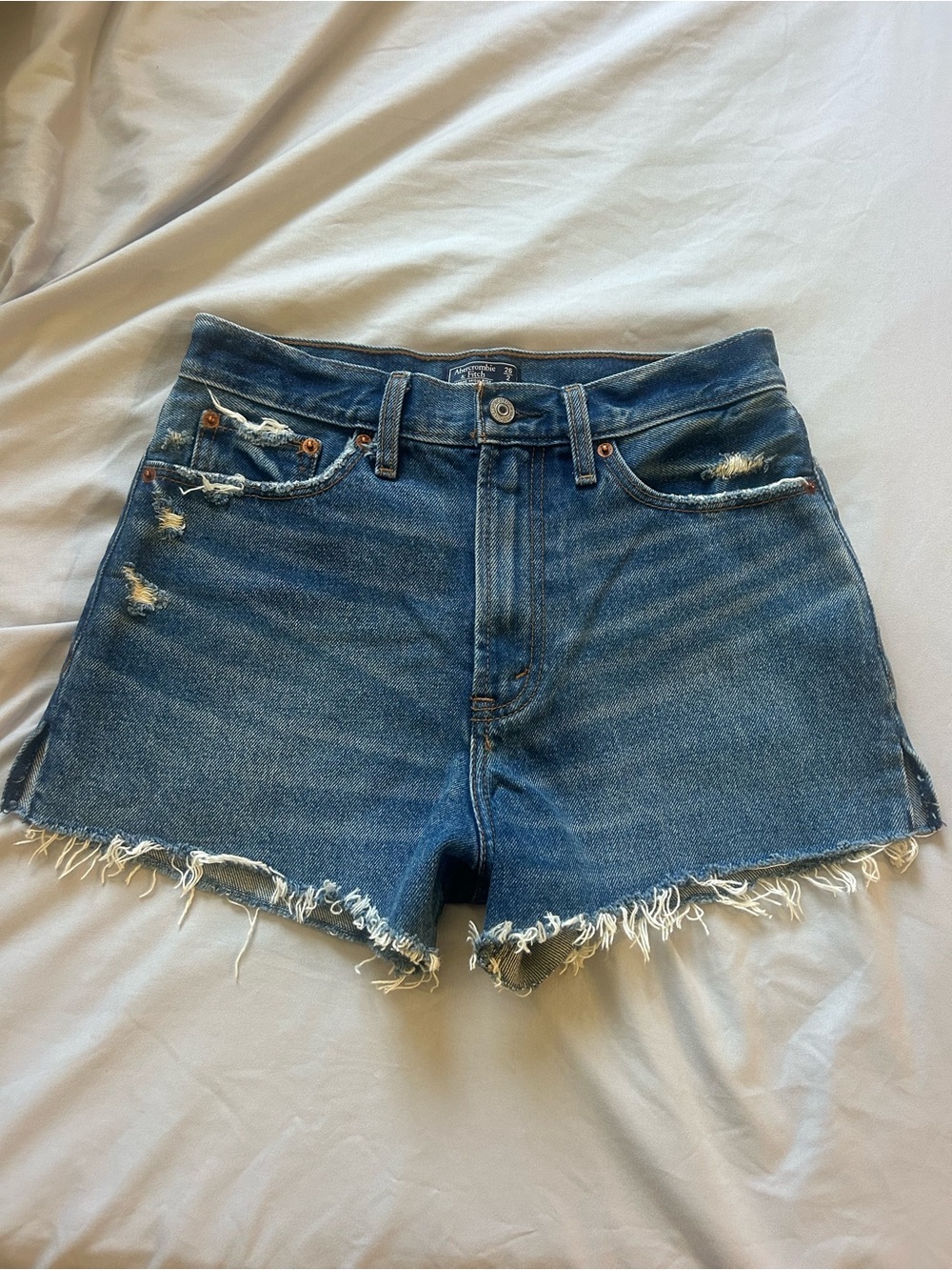 Abercrombie & Fitch Distressed Dark Blue Denim Shorts